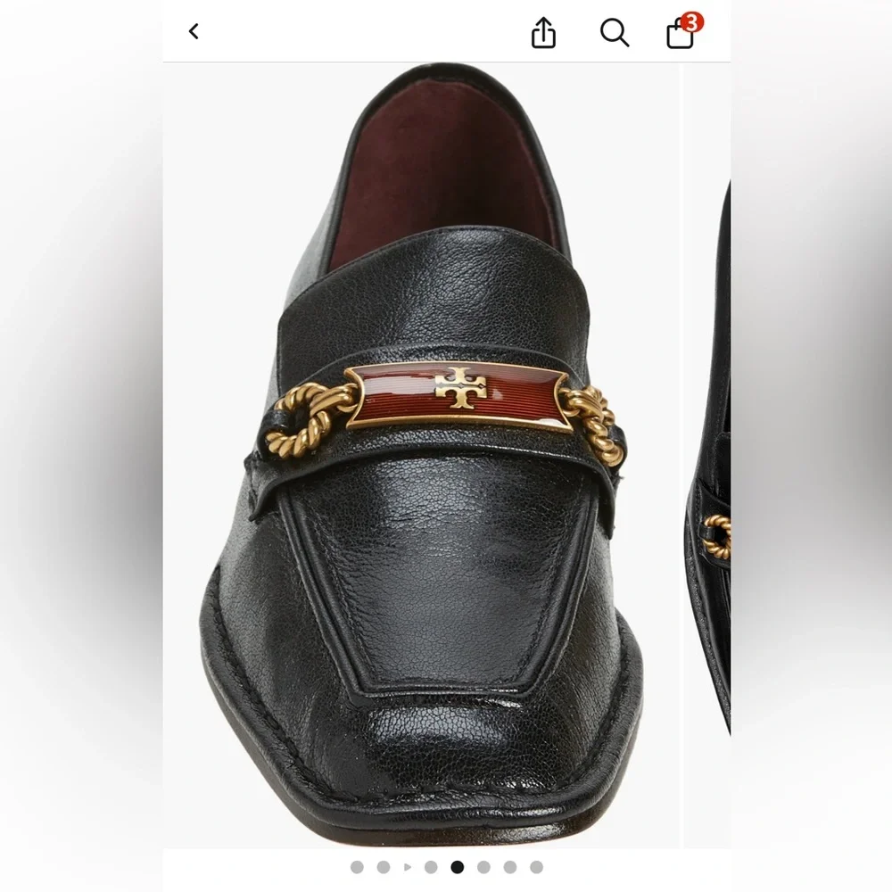 Tory Burch Black Leather Loafers with Gold and Brown Accents - Picture 2 of 15